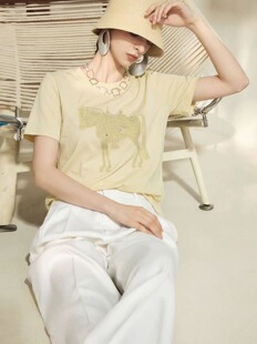 T恤打底衫 2026早春新款 显瘦上衣短袖 印花女款 圆领天丝马款