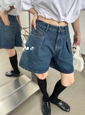 欧洲站VV2026新款小众设计师款立体褶皱A摆高腰阔腿显瘦牛仔短裤