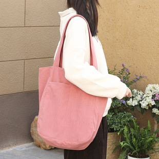 洋子家の日式手作新款细绒面大包外口袋托特包文艺妈咪包帆布包