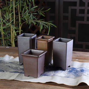 自在屋紫砂柴烧精选中号花盆绿植盆景桌面复古窑变签筒文竹菖蒲盆