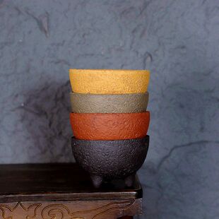 自产宜兴紫砂花盆三足创意盆菖蒲多肉盆复古禅意南蛮盆多色