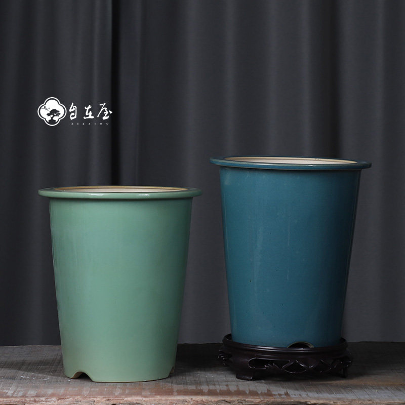 精品手工釉盆 平口大圆筒盆 兰花盆中大号直筒 明式均釉 蕙兰建i.