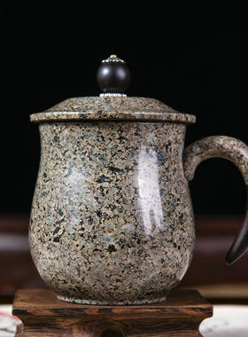 内蒙中华麦饭石水杯带盖大容量轻便养生杯子复古风茶杯中式精工