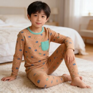 棉.沐之晞子印儿童韩版秋衣秋裤舒绒纯棉无骨痕棉毛衫家居服秋冬