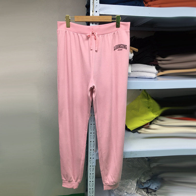 炒鸡柔软细腻！粉粉的欧美单春秋女款薄绒卫裤宽松休闲收口卫裤