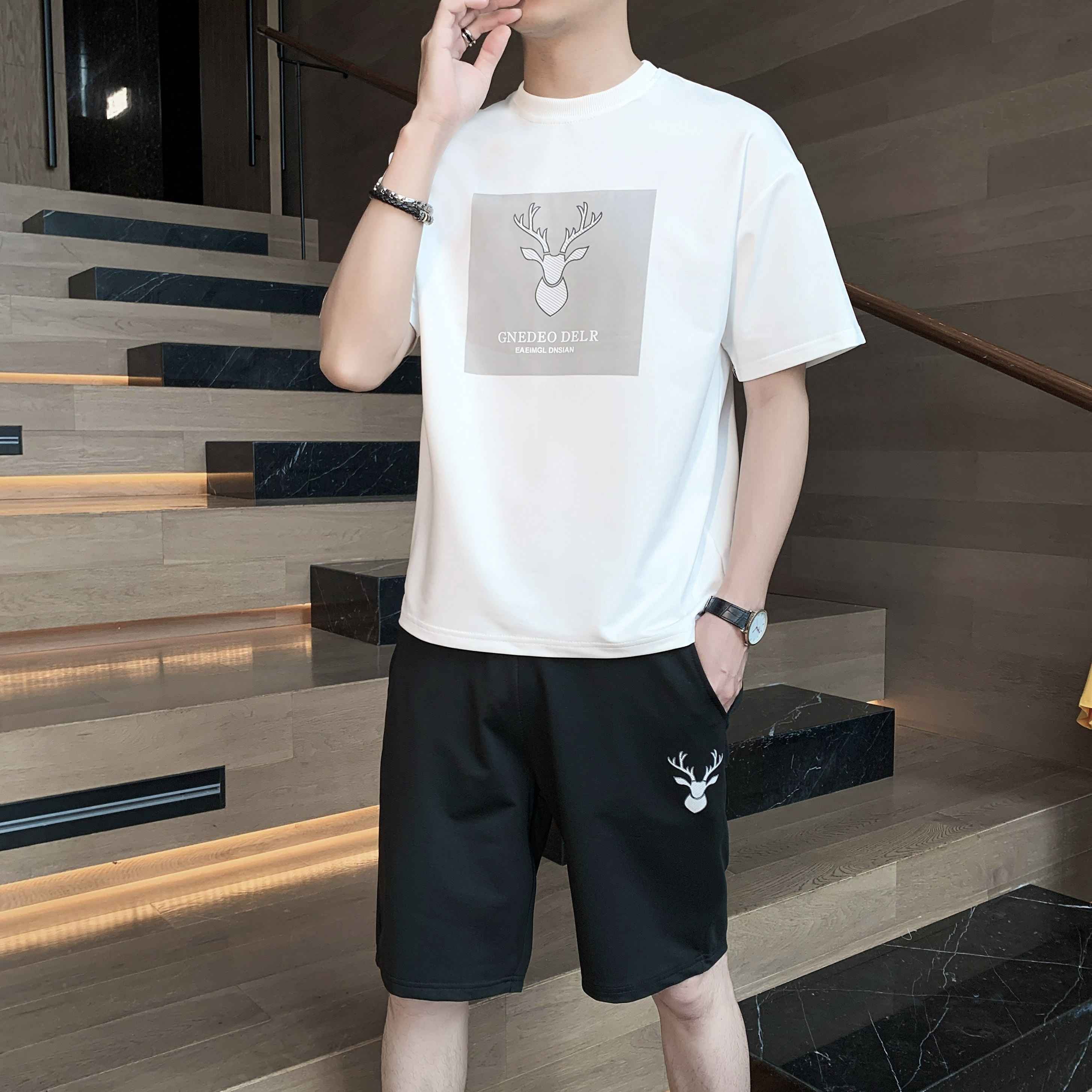 2023新款夏季男士冰丝薄款短袖运动休闲套装青年2108-P25,男装休闲套装,星座1403B