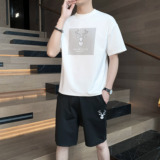 2023新款夏季男士冰丝薄款短袖运动休闲套装青年2108-P25，男装休闲套装，星座1403B