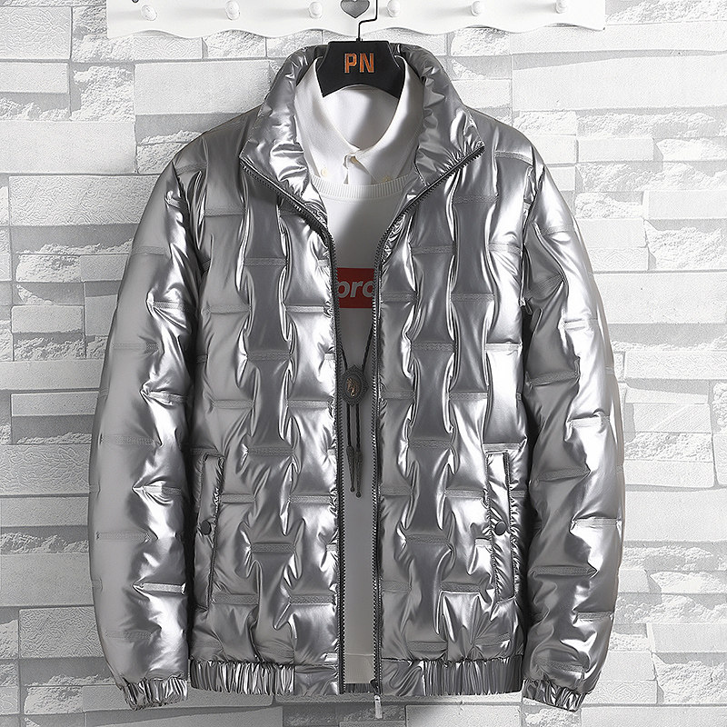 冬季男士外套立领潮流休闲亮面棉衣短款PU皮棉袄白砖墙6015-P40，男装棉衣，星座1403B