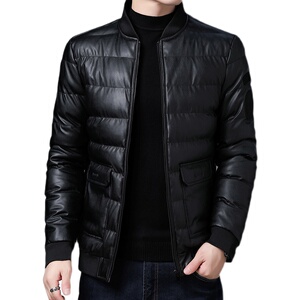 冬季男士棉衣短款外套修身羽绒棉服棒球领加厚PU皮棉衣826-P75图片