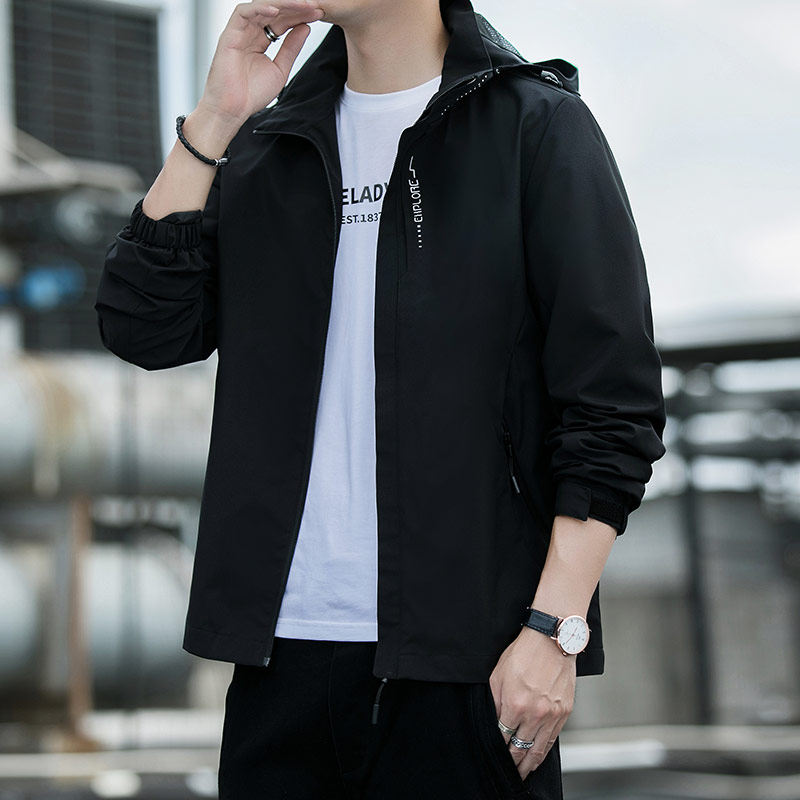 春秋大码外贸户外连帽防风防水运动外套冲锋衣夹克6268-P48，男装夹克，星座1403B