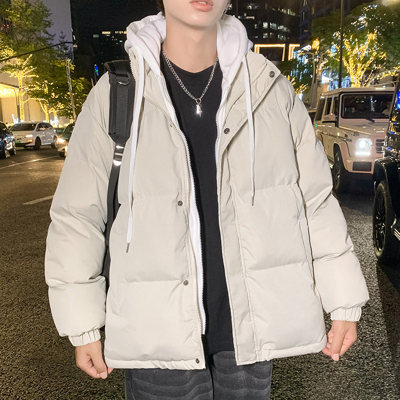 港风假两件棉衣男宽松面包服学生棉服潮流外套连帽W08/S90-P60,男装棉衣,星座1403B