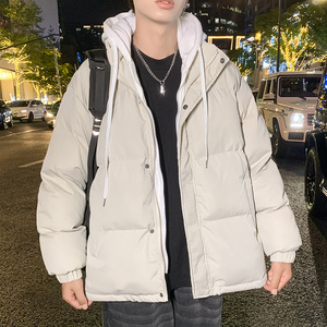 港风假两件棉衣男宽松面包服学生棉服潮流外套连帽W08/S90-P60图片