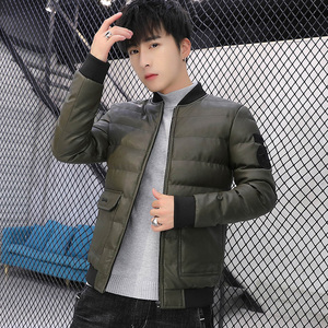 冬季男士棉衣短款外套修身羽绒棉服棒球领加厚PU皮棉衣826-P75图片