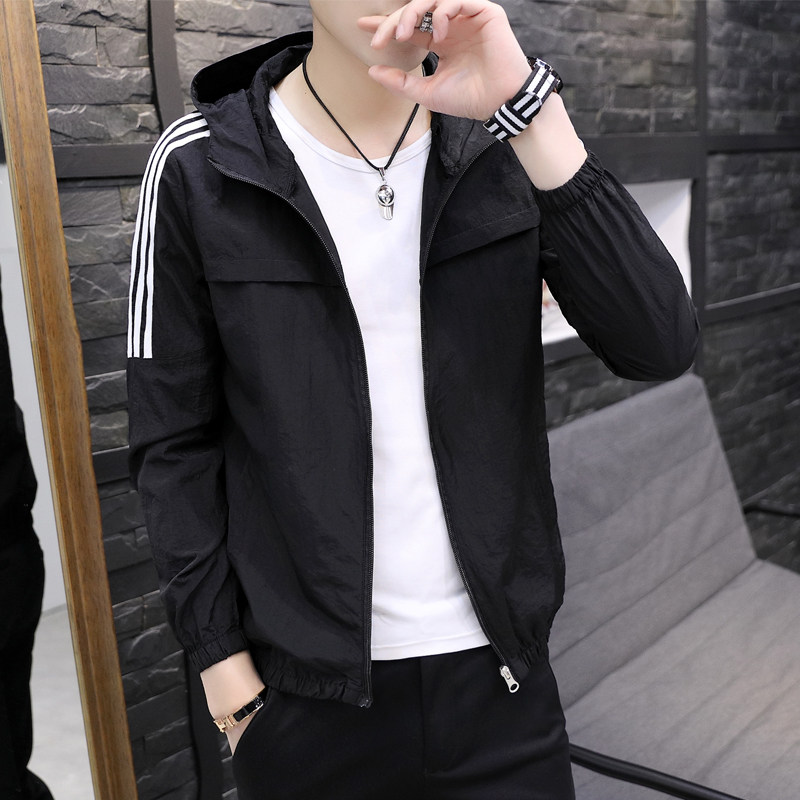 男士连帽休闲三条杠夹克防紫外线皮肤衣夏季防晒外套885/707-P21图片