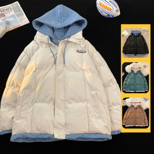 冬季男休闲时尚潮流假两件套连帽加厚保暖棉袄潮流棉服2818-P78图片