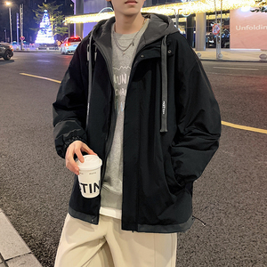 2026春秋新款假两件夹克男设计感小众连帽休闲外套港风2362-P60图片