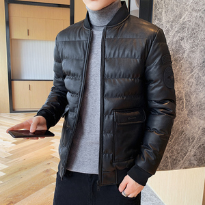 冬季男士棉衣短款外套修身羽绒棉服棒球领加厚PU皮棉衣826-P75图片