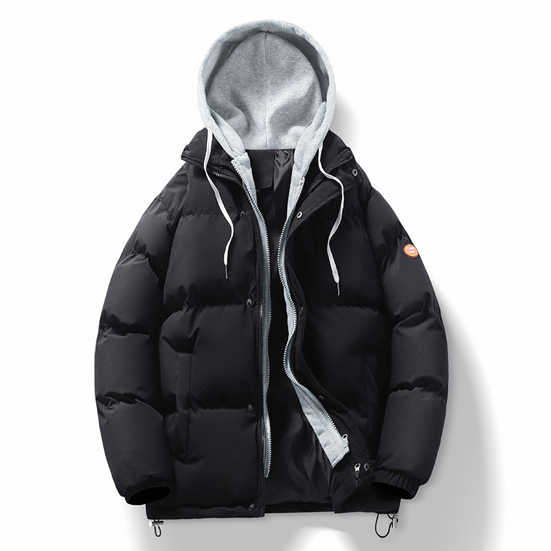 港风假两件棉衣男宽松面包服学生棉服潮流外套连帽W08/S90-P60,男装棉衣,星座1403B