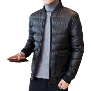 冬季男士棉衣短款外套修身羽绒棉服棒球领加厚PU皮棉衣826-P75图片