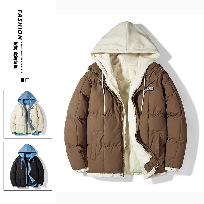 冬季男休闲时尚潮流假两件套连帽加厚保暖棉袄潮流棉服2818-P78,男装棉衣,星座1403B