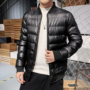 冬季男士棉衣短款外套修身羽绒棉服棒球领加厚PU皮棉衣826-P75图片