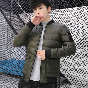 冬季男士棉衣短款外套修身羽绒棉服棒球领加厚PU皮棉衣826-P75图片