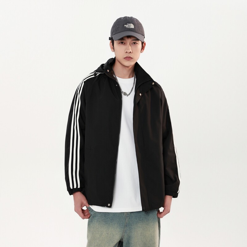 夹克男连帽春秋韩版上衣外套宽松运动休闲三条杠拼接百搭1256-P30,男装夹克,星座1403B