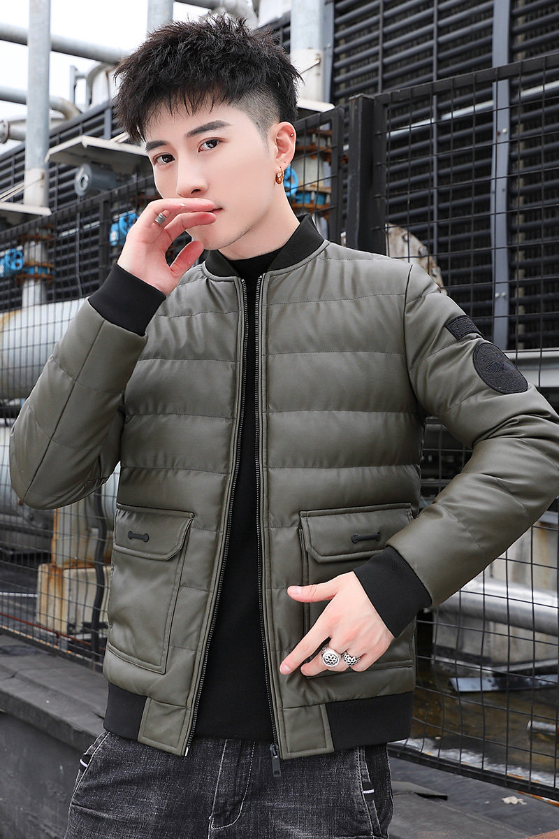 冬季男士棉衣短款外套修身羽绒棉服棒球领加厚PU皮棉衣826-P75,男装棉衣,星座1403B
