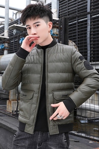 冬季男士棉衣短款外套修身羽绒棉服棒球领加厚PU皮棉衣826-P75图片