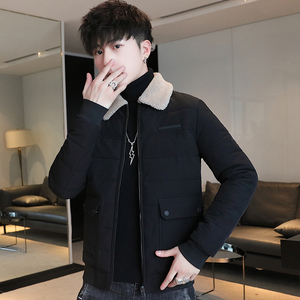 冬季男士羊羔绒翻领棉衣短款外套修身羽绒棉服加厚棉衣827-P65，男装棉衣，星座1403B