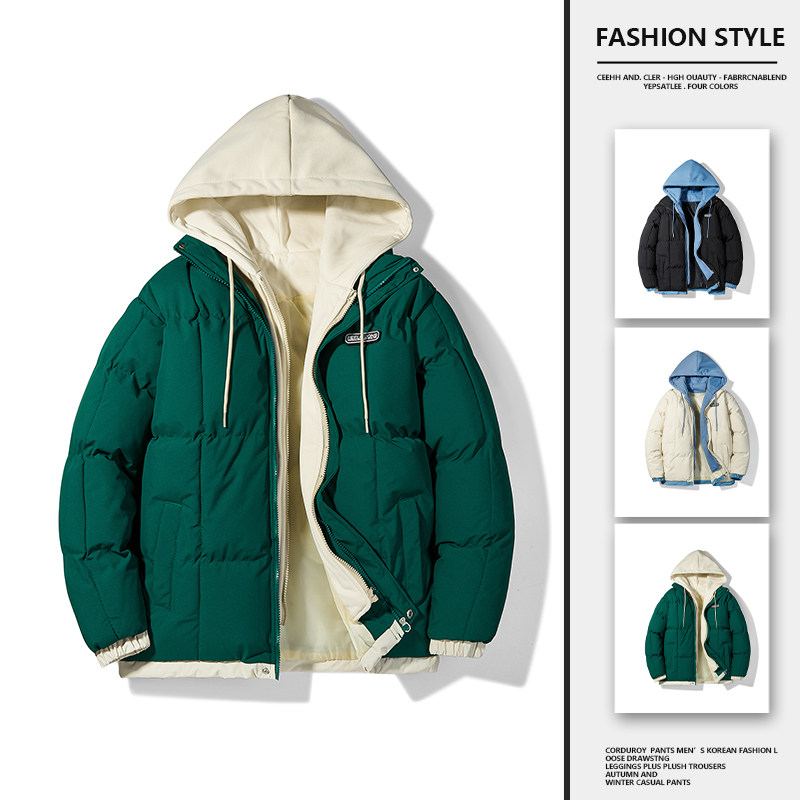 冬季男休闲时尚潮流假两件套连帽加厚保暖棉袄潮流棉服2818-P78,男装棉衣,星座1403B
