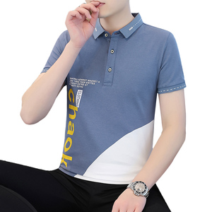 polo衫夏季新款高品质男士翻领T恤商务休闲短袖拼接印花T126-P32图片
