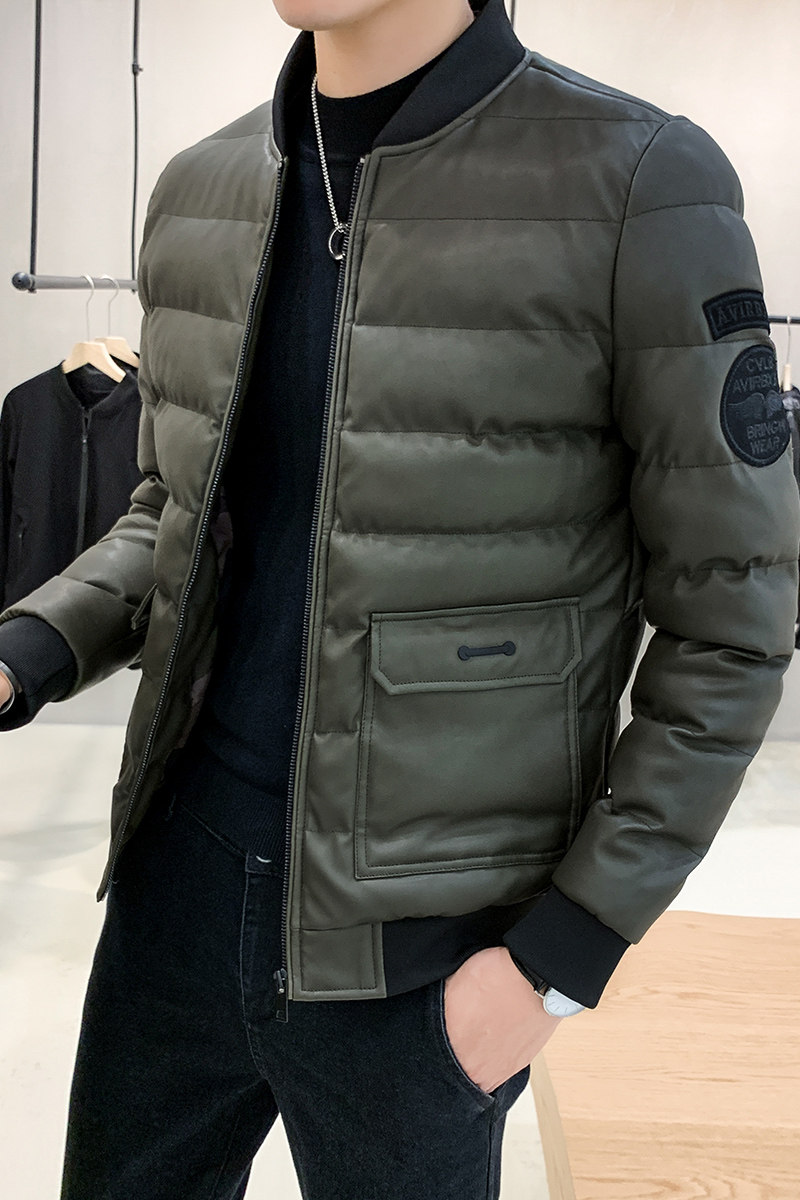 冬季男士棉衣短款外套修身羽绒棉服棒球领加厚PU皮棉衣826-P75,男装棉衣,星座1403B