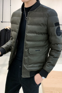 冬季男士棉衣短款外套修身羽绒棉服棒球领加厚PU皮棉衣826-P75图片