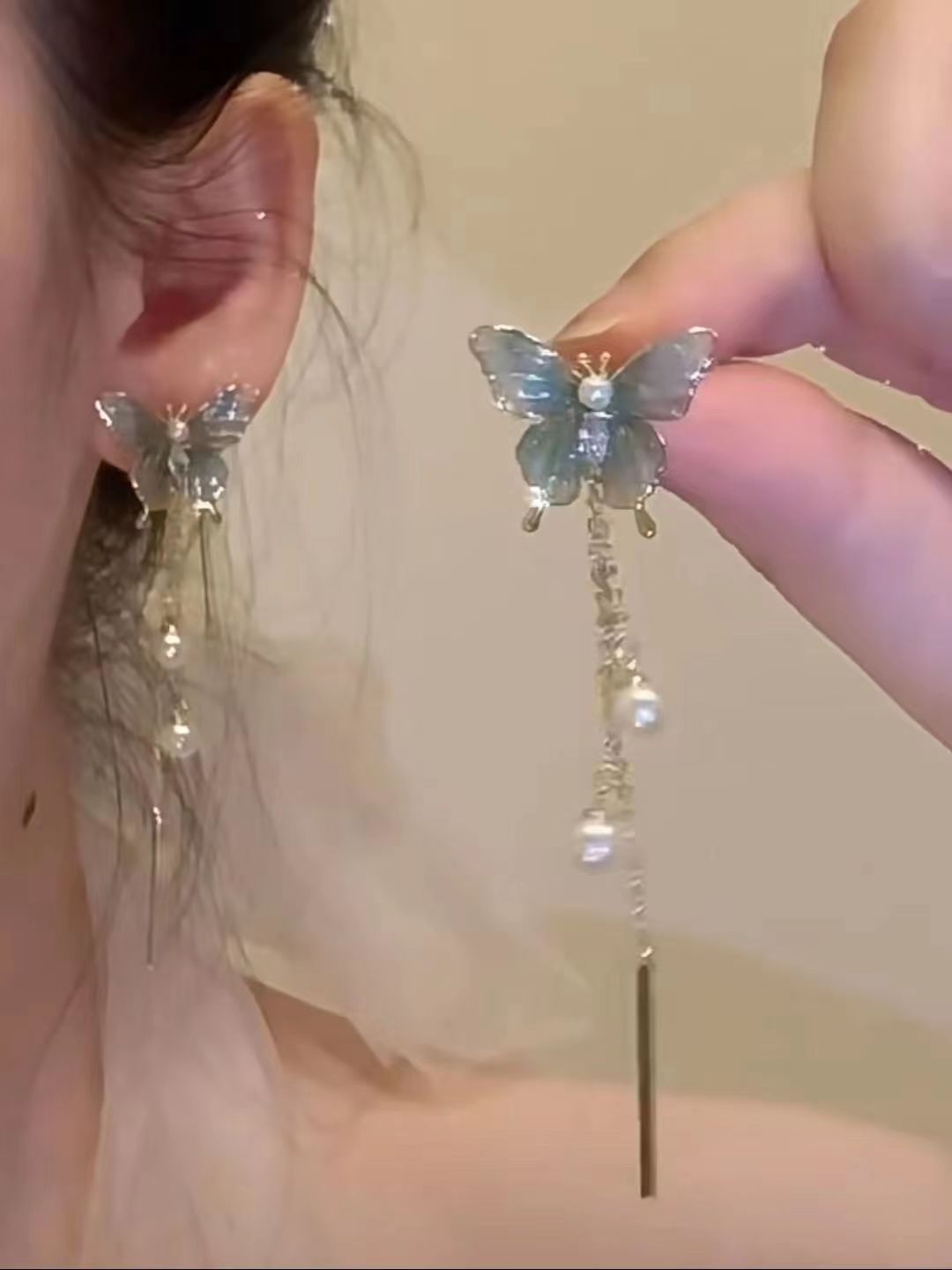 思慕琦气质合金女水钻蝴蝶耳环