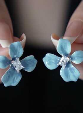 思慕琦法式蓝色花朵新款耳钉