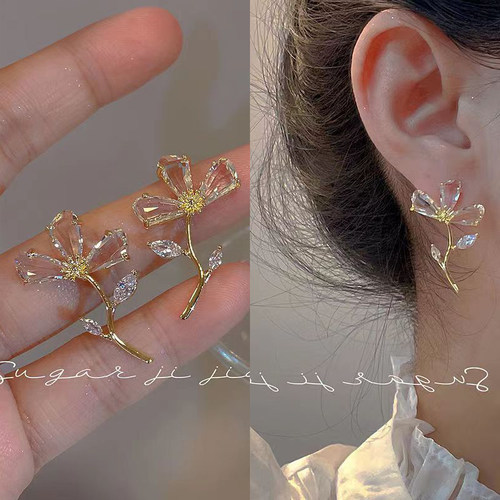 思慕琦气质合金女花朵耳环
