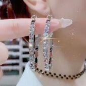 洋气高档夸张超闪镶钻大圈圈时髦耳环显脸瘦气质个性 耳圈银针耳扣