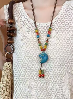 彩色陶瓷串珠项链女款