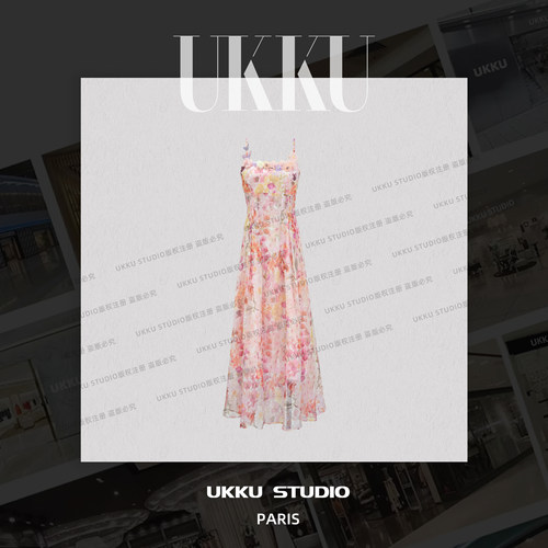52【UKKU STUDIO】时尚设计碎花在逃公主收腰吊带连衣裙914246
