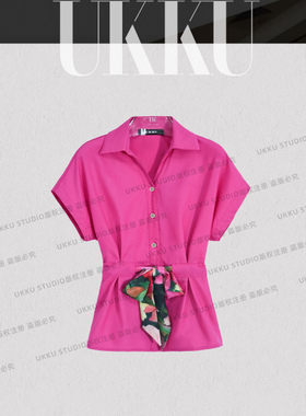 【UKKUSTUDIO】花朵灯笼修身收腰短袖T恤上衣514290