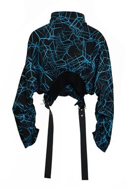 设计师款法式短款高级时尚黑蓝个性外套210508