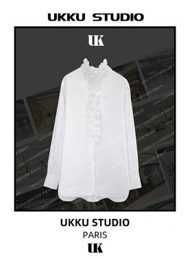 【UKKUSTUDIO】设计师战袍设计感小众玫瑰花苞暗扣百搭衬衫613385