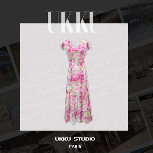 54【UKKU STUDIO】夏季新款碎花显瘦气质性感法式连衣裙914243