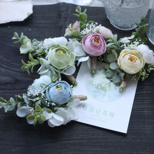 婚礼仿真花胸花结婚新郎新娘迎宾婚礼胸花高档全套家人别针高级感