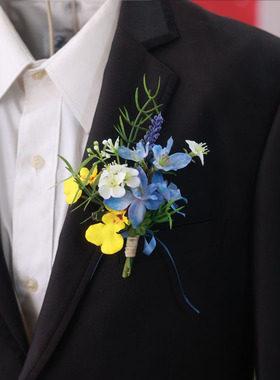 韩式婚礼森系蓝色姐妹团胸花女方送亲结婚伴郎伴娘胸花高级感简约