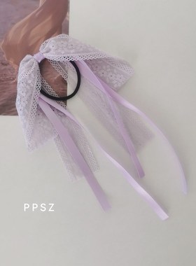 原创进口紫色蕾丝甜美少女超仙蝴蝶结飘带女森系清新发饰头绳皮筋
