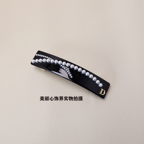 法国进口醋酸韩单高级感后脑勺简约珍珠发夹马尾夹弹簧夹横夹发饰