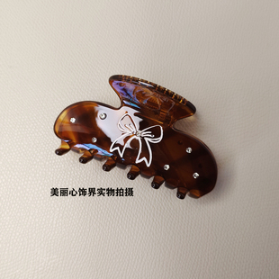 韩国气质真醋酸蝴蝶琥珀色发夹2025新款高端后脑勺抓夹简约鲨鱼夹