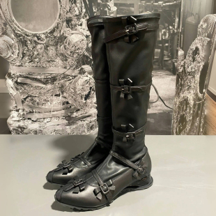 Lolita蝴蝶结绑带长筒靴2026春夏新款 小众日系尖头显瘦高筒骑士靴